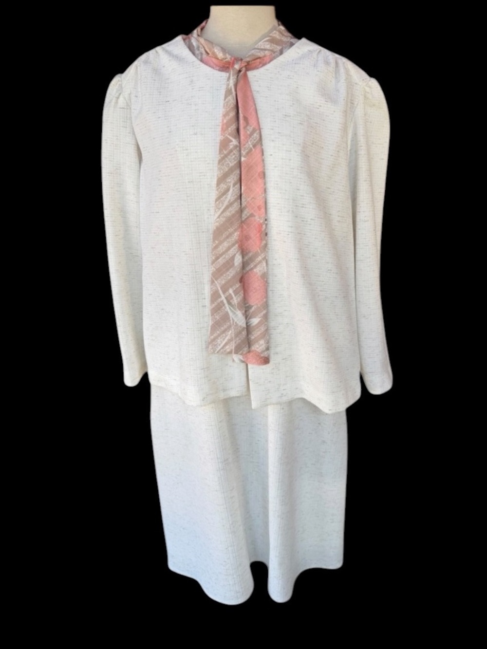 1970s Structured Waffle Weave Light Tweed‎ & Poly Dress Suit